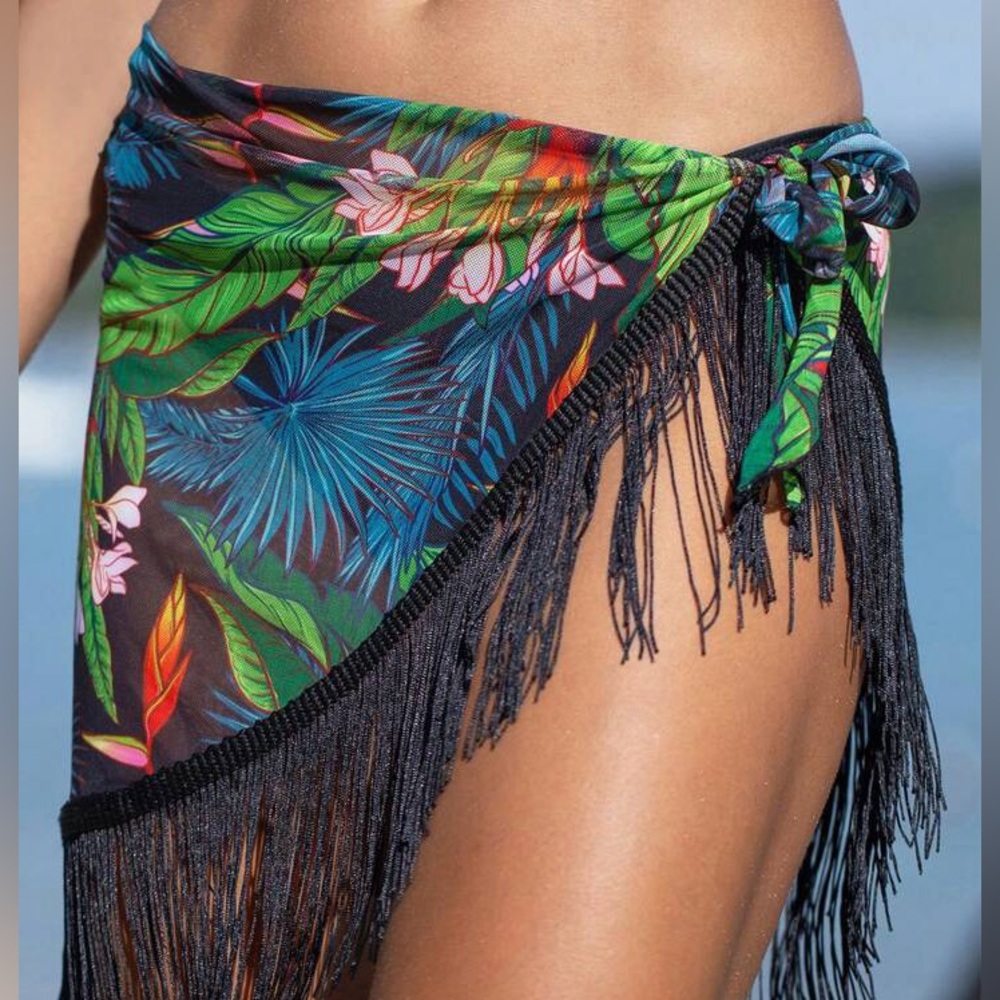 Tropical Fringed Short Sarong Cover-Up